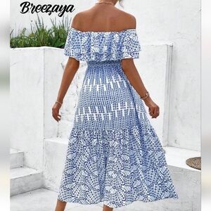 Blue Off-Shoulder Maxi Dress